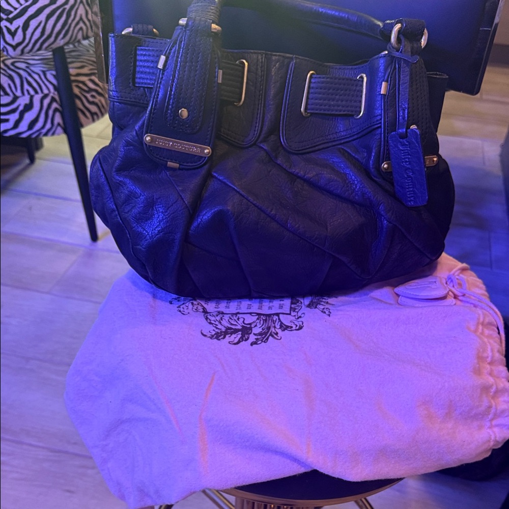 Juicy Couture Black Leather Shoulder Bag with Gold Hardware